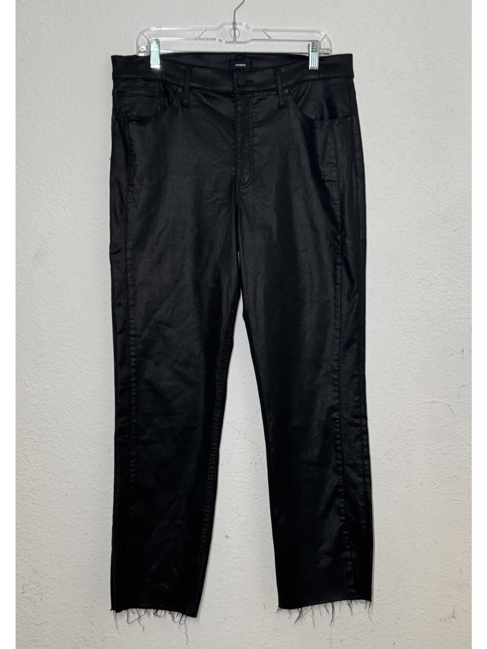 Express Jeans Womens 14R Black Distressed Straight High Rise